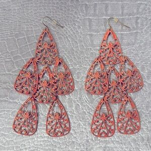 New Beautiful Chandelier Earrings Pink and Gold